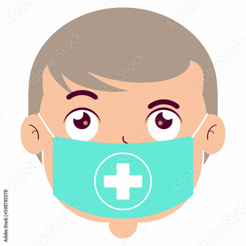 boy wear medical mask cartoon cute