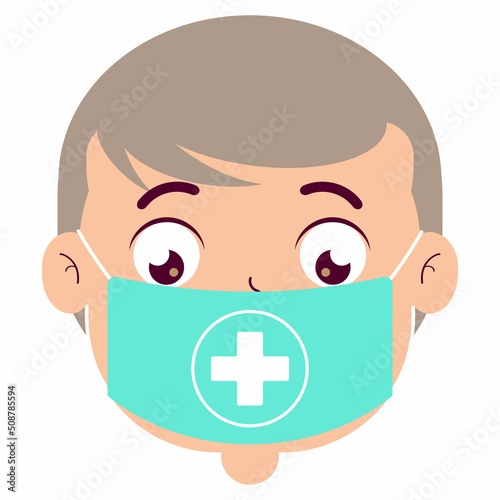 boy wear medical mask cartoon cute