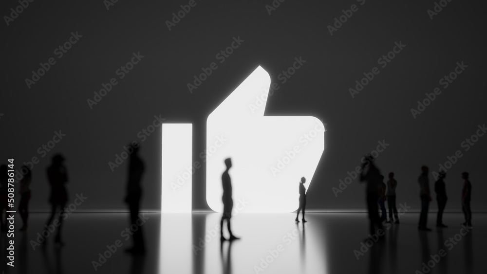 Fototapeta premium 3d rendering people in front of symbol of thumb up button on background
