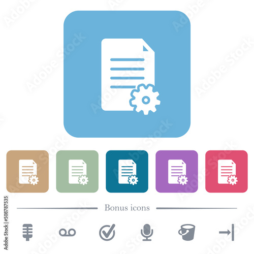 Document setup solid flat icons on color rounded square backgrounds