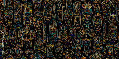 Tribal mask. Ethnic background. Seamless pattern for your design