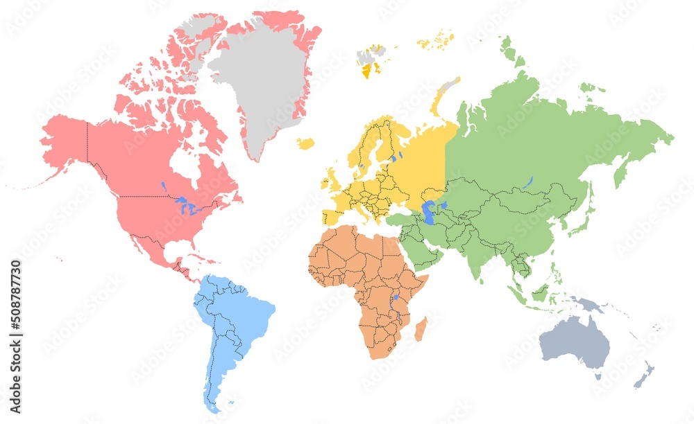 Fototapeta Atlantic central color world map