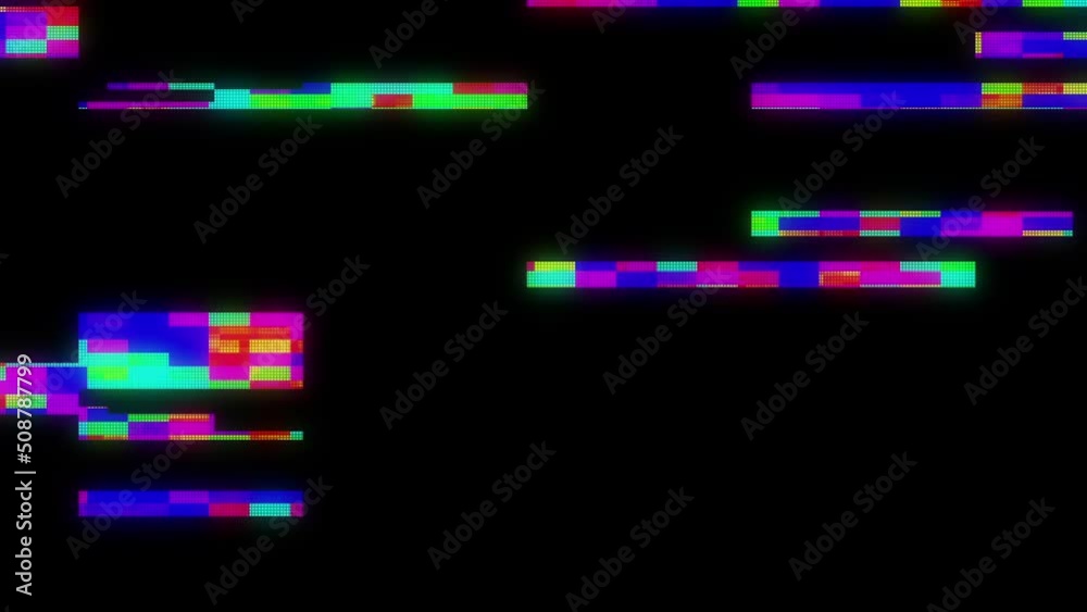 Glitch Error Video Damage. Visual video effects stripes on black background, tv screen noise glitch effect. Distortion and Flickering, analog TV signal. Glitch Error Video Damage. Visual video effects stripes on black background, tv screen noise glitch effect. Distortion and Flickering, analog TV signal.