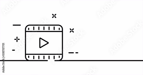 Watch movie. Film, tape, rest, cine film, cinema, play button, pause, player, screen, premiere. Entertainment concept. One line drawing animation. Motion design. Animated technology logo. Video 4K photo