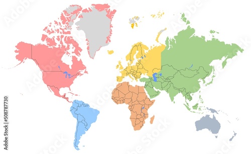 Fototapeta Naklejka Na Ścianę i Meble -  Atlantic central color world map