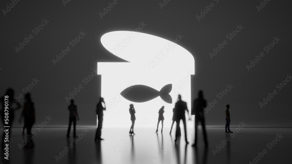 Obraz premium 3d rendering people in front of symbol of can fish on background
