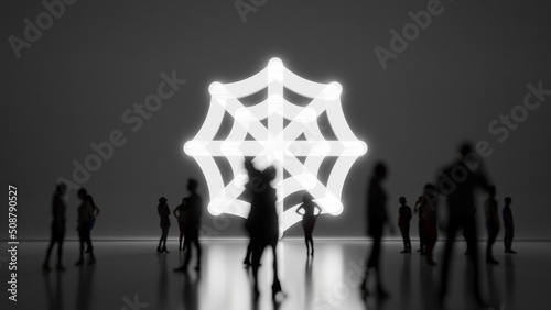 3d rendering people in front of symbol of cobweb on background