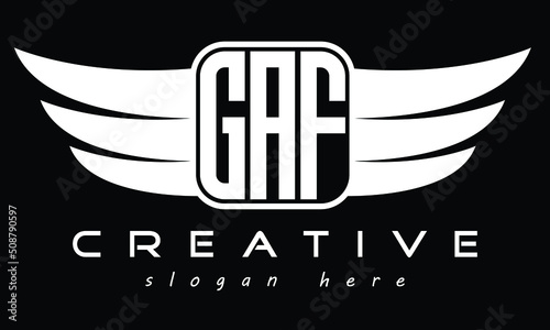 GAF three Letter Wings Flying Initial wing symbol minimalist creative concept flag icon professional logo design Vector template