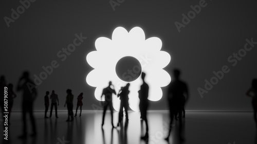 3d rendering people in front of symbol of daisy flower on background