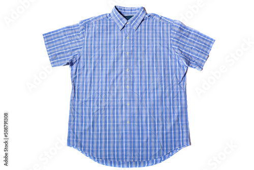 Blue Short sleeve men's shirt on white background