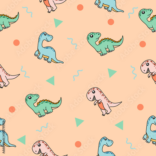 cute many blue dinosaur animal seamless pattern object wallpaper with design cream.