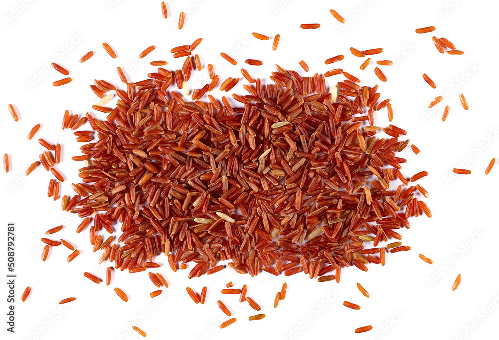 Red wild rice pile isolated on white, top view Red wild rice pile isolated on white, top view