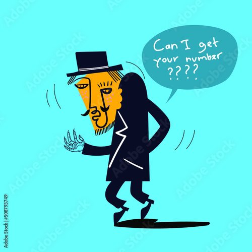Man walking with hat and tuxedo line art icon, character vector illustration.