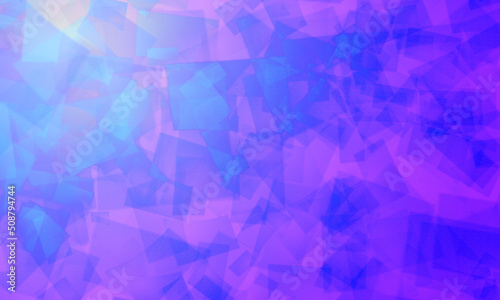 Illustration created by computer program. Multi-layered, overlapping faceted diamonds. Stand out. Simulate shallow depth of field by creating a blurred background in blue, white, yellow, blue and pink