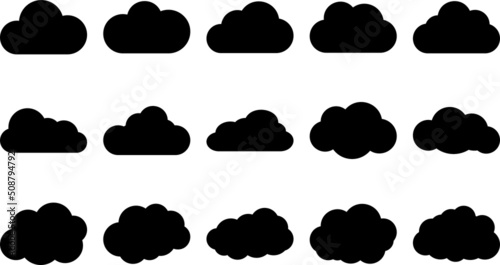 Fluffy clouds silhouettes. Vector set of clouds shapes. Collection of various forms and contours. Design elements for the weather forecast, web interface or cloud storage applications.Weather concept photo