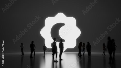 3d rendering people in front of symbol of night mode on background