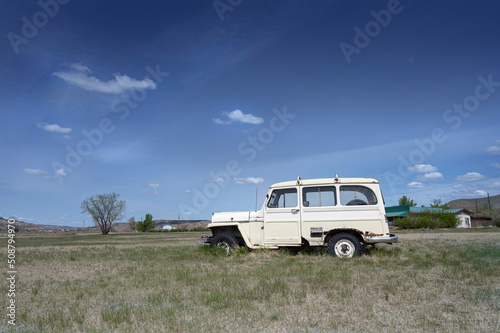 Old abandoned vehicle in the badlands at Dorothy, Alberta, Canada © jkgabbert