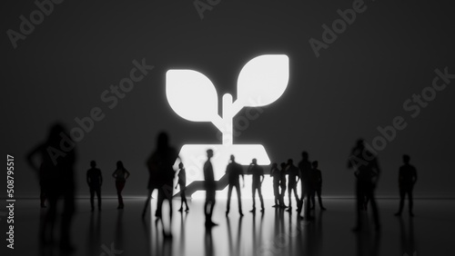 3d rendering people in front of symbol of plant in soil on background