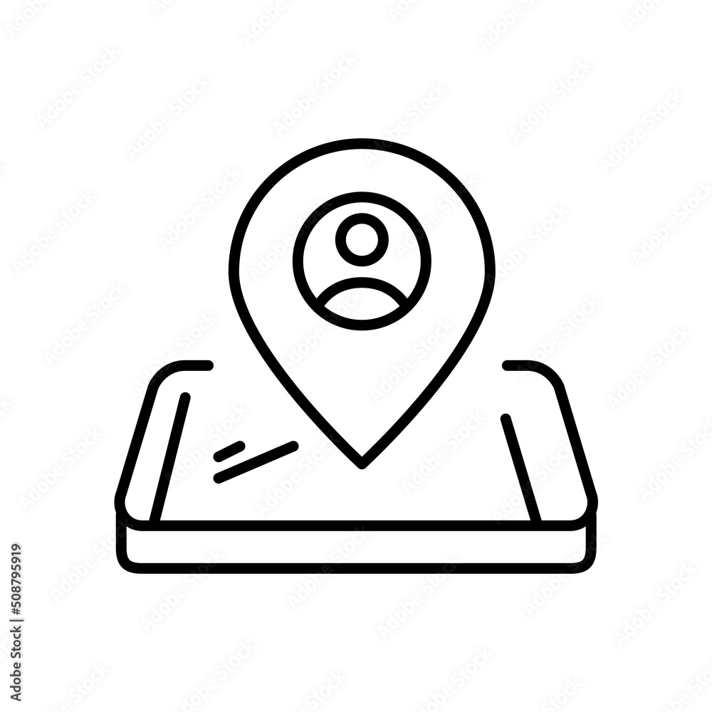 Mobile phone app sharing location. Maps or taxi ordering service. Pixel perfect, editable stroke line icon Mobile phone app sharing location. Maps or taxi ordering service. Pixel perfect, editable stroke line icon