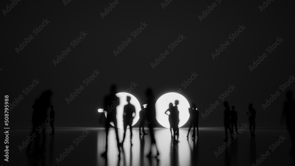 3d rendering people in front of symbol of round glasses on background