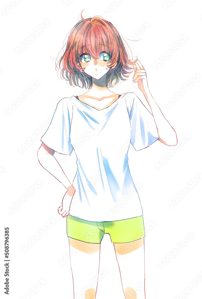 半袖短パンの女性