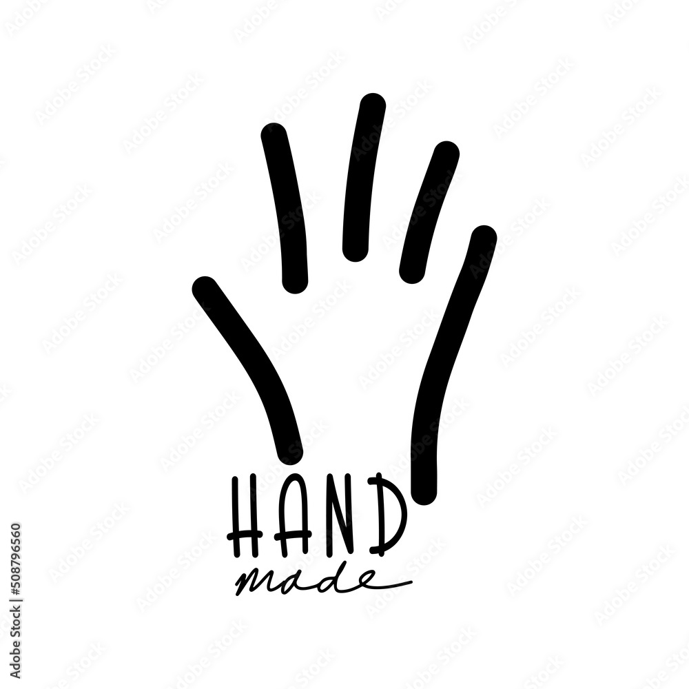 Fototapeta premium Hand made lettering logo. Palm hand. Vector illustration. 