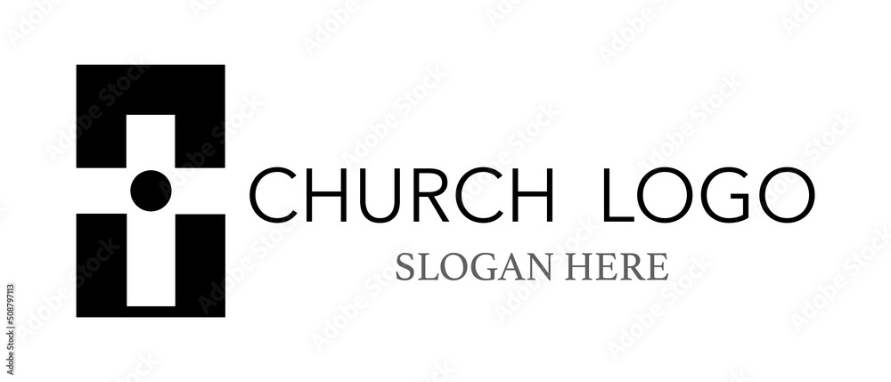 Church logo with cross design vector illustration isolated on white ...