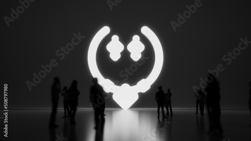 Fotografía 3d rendering people in front of symbol of vintage necklace and earrings on backg