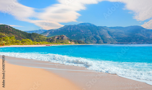 Panoramic view of amazing Oludeniz Beach And Blue Lagoon  Oludeniz beach is best beaches in Turkey - Fethiye  Turkey