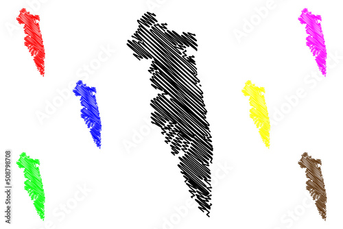 Baranof island (United States of America, North America, Alaska, US, USA, Alexander Archipelago) map vector illustration, scribble sketch Sheet’-ka X'aat'l or Shee map photo