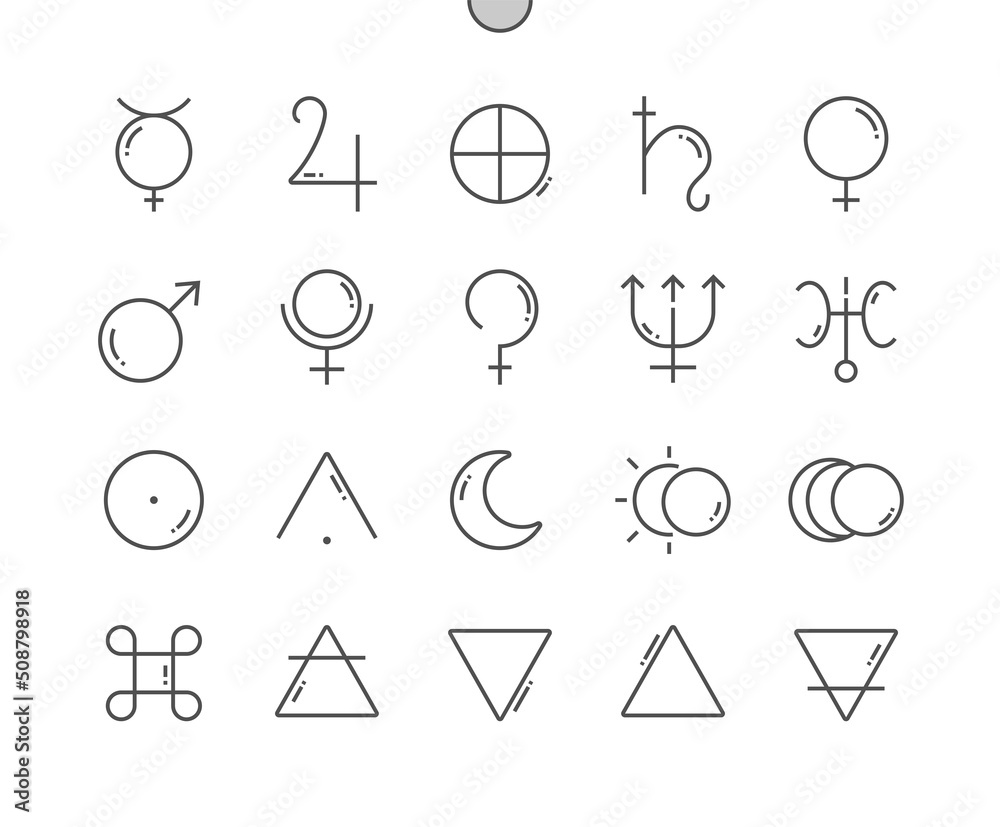 Planet signs. Alchemy astrology astronomy symbols. Esoteric. Reconciliation. Pixel Perfect Vector Thin Line Icons. Simple Minimal Pictogram Planet signs. Alchemy astrology astronomy symbols. Esoteric. Reconciliation. Pixel Perfect Vector Thin Line Icons. Simple Minimal Pictogram