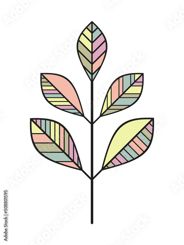 Color branch icon vector. Contour line leaves illustration isolated on white. Floral design element for print  background  banner or card. Ecology symbol  environment concept  eco sign or logo.