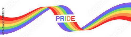Pride Banner with LGBT Flag Wave Design Element. Pride Month Vector Illustration. Pride Rainbow on white background.