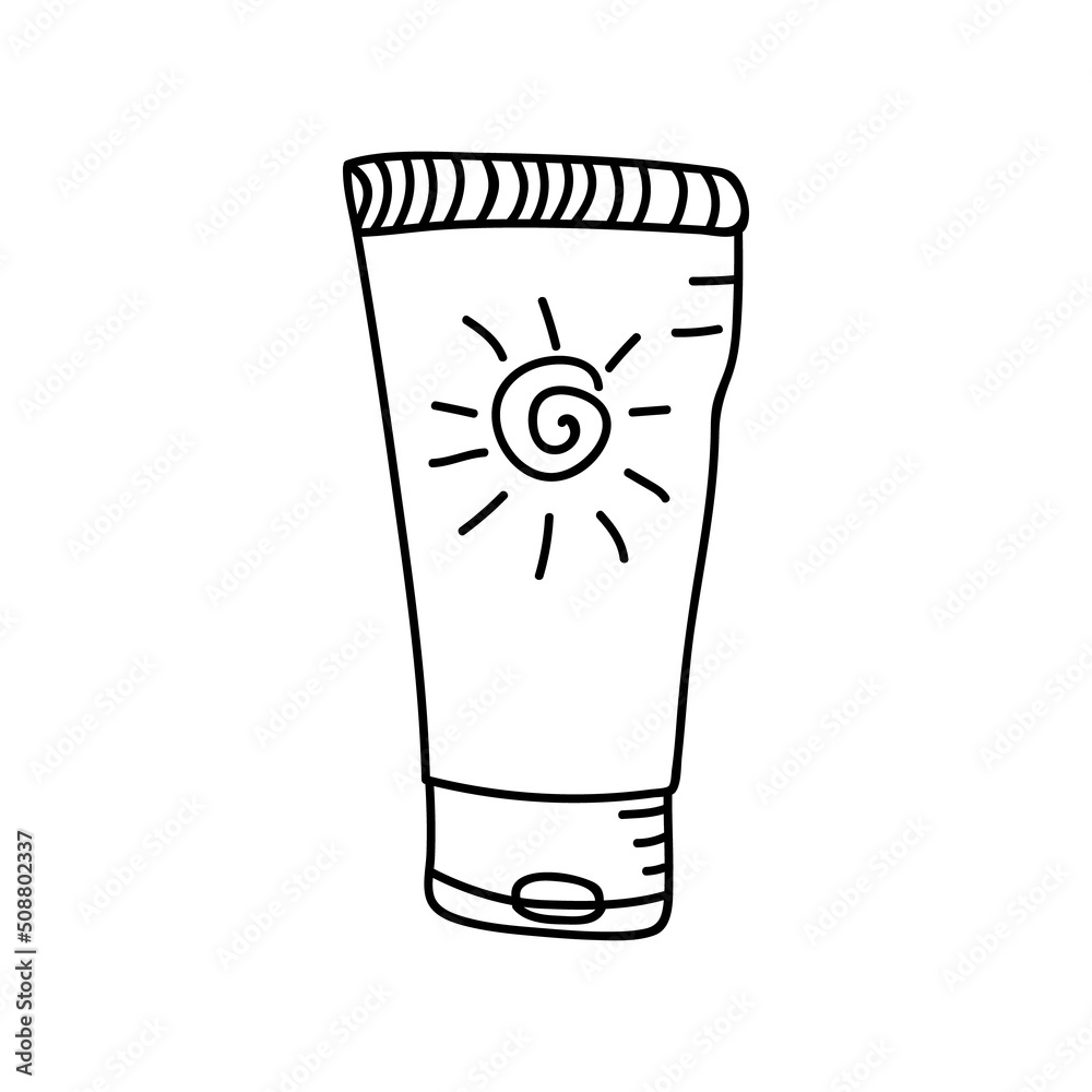 Hand drawn sunscreen. Vector illustration in doodles style. Isolate on a white background. Hand drawn sunscreen. Vector illustration in doodles style. Isolate on a white background.