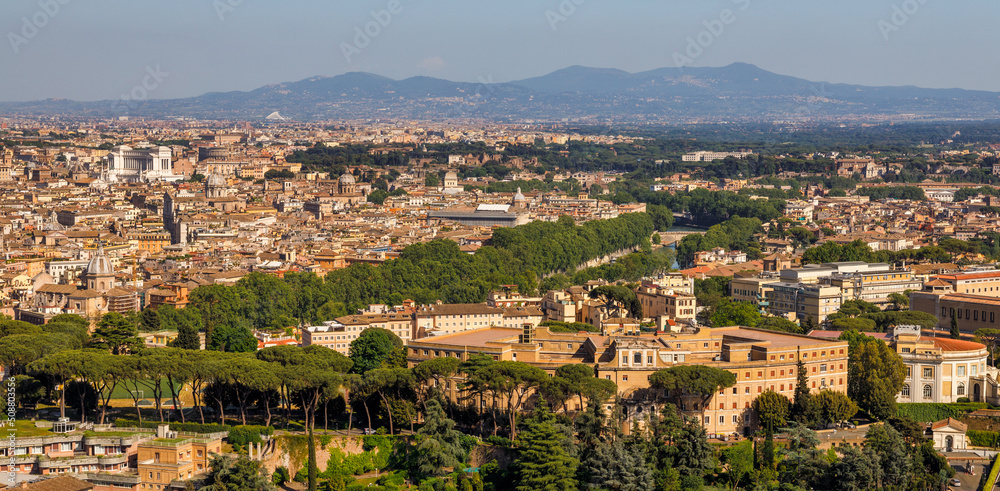 View of Rome from the Dome of St. Peter's Basilica, Italy, Europe.