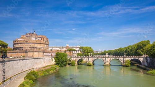 Castel Sant'Angelo with Ponte Sant'Angelo over the Tiber River, Italy, Europe.