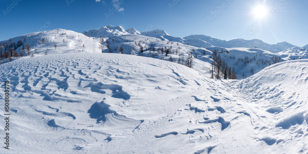 Winter paradise in the Julian Alps mountains