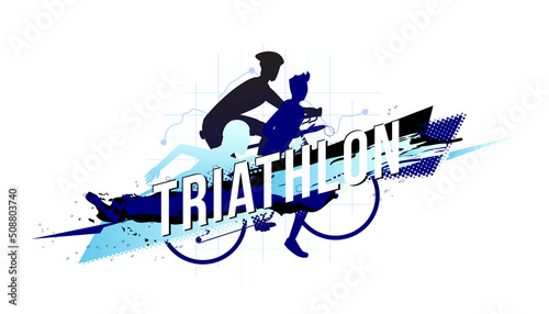 Vector illustration of sports background design with triathlon in different activities. running, biking, and swimming
