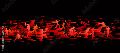 Sports background design with abstract modern template. Vector illustration of sport players in different activities. football, basketball, baseball, tennis, rugby, bicycling