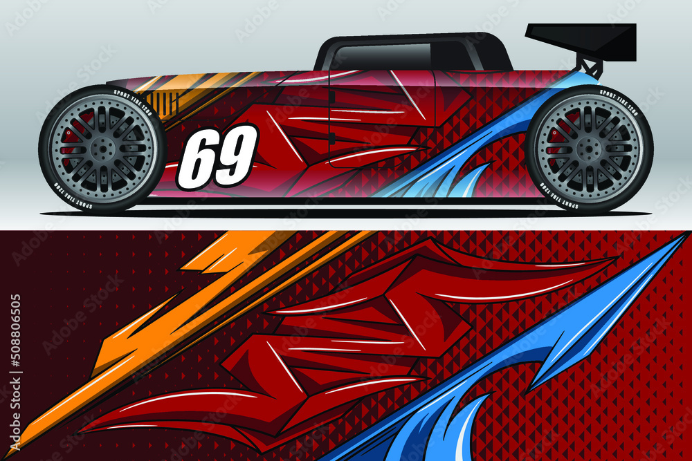 Abstract Race car wrap sticker design and sports background for