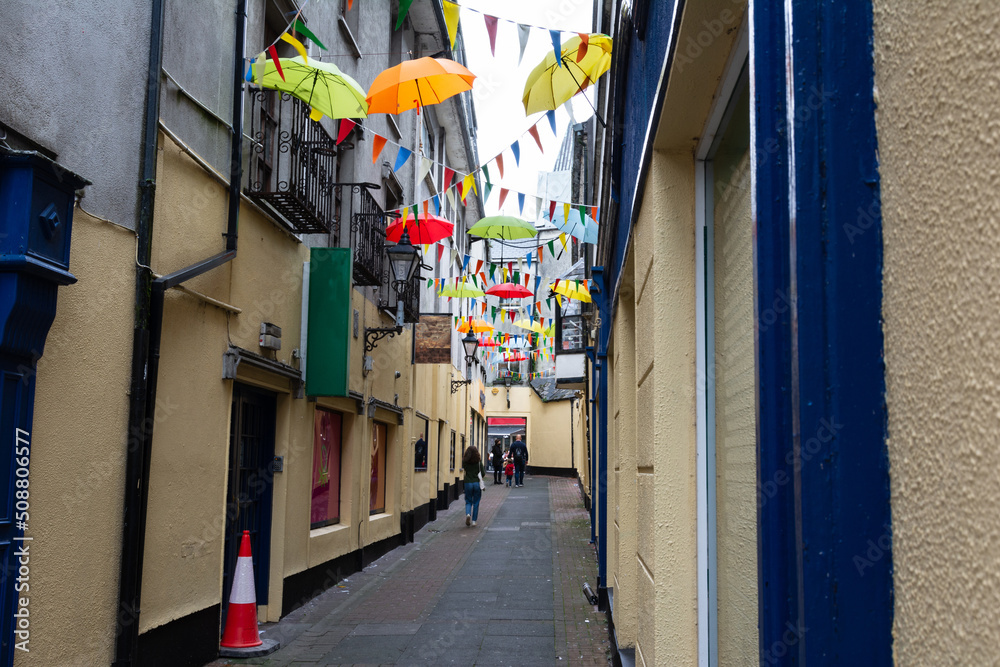 Fototapeta premium Umbrellas in Buttermilk Lane in Galway, Ireland, Europe 