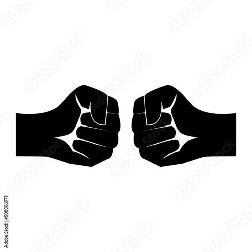 Two hands fist fight. Fists bump silhouette. Conflict symbol. Vector isolated on white.