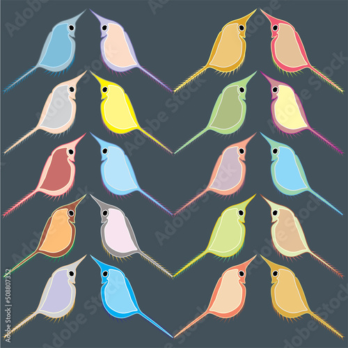 Water flea illustrator with light dark blue and airdrop background which carton colorful style.