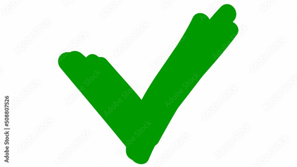 Animated green icon of check mark drawn with marker. Hand drawn symbol appears. Vector illustration isolated on white background. Animated green icon of check mark drawn with marker. Hand drawn symbol appears. Vector illustration isolated on white background.