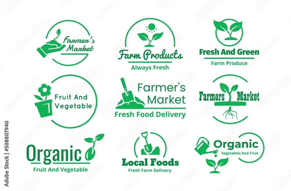 Collection fresh farm product delivery green label decorative design vector illustration