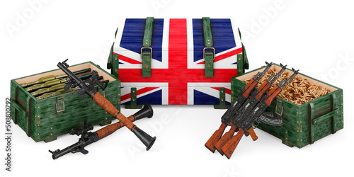 Weapons, military supplies in the Great Britain, concept. 3D rendering photo