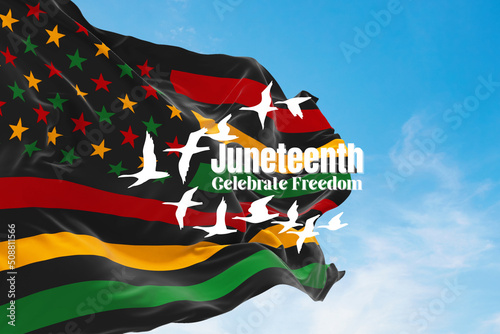 Juneteenth Independence Day. Freedom or Emancipation day. Black history month Celebrated annually in February in the USA and Canada. Flag of Black history month