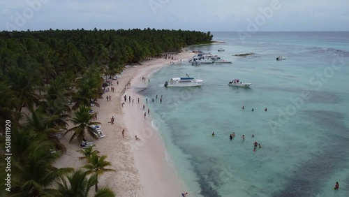 Drone flying arouna an tropical island in caribe photo