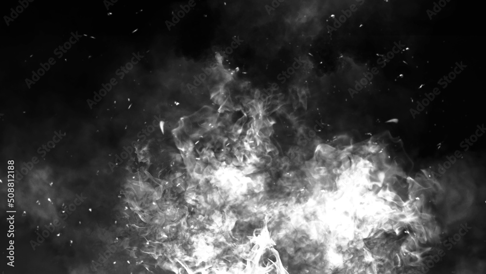 Naklejka premium Black and white Fire embers particles texture overlays . Burn effect on isolated black background. Concept of particles , sparkles, flame and light. Stock illustration.