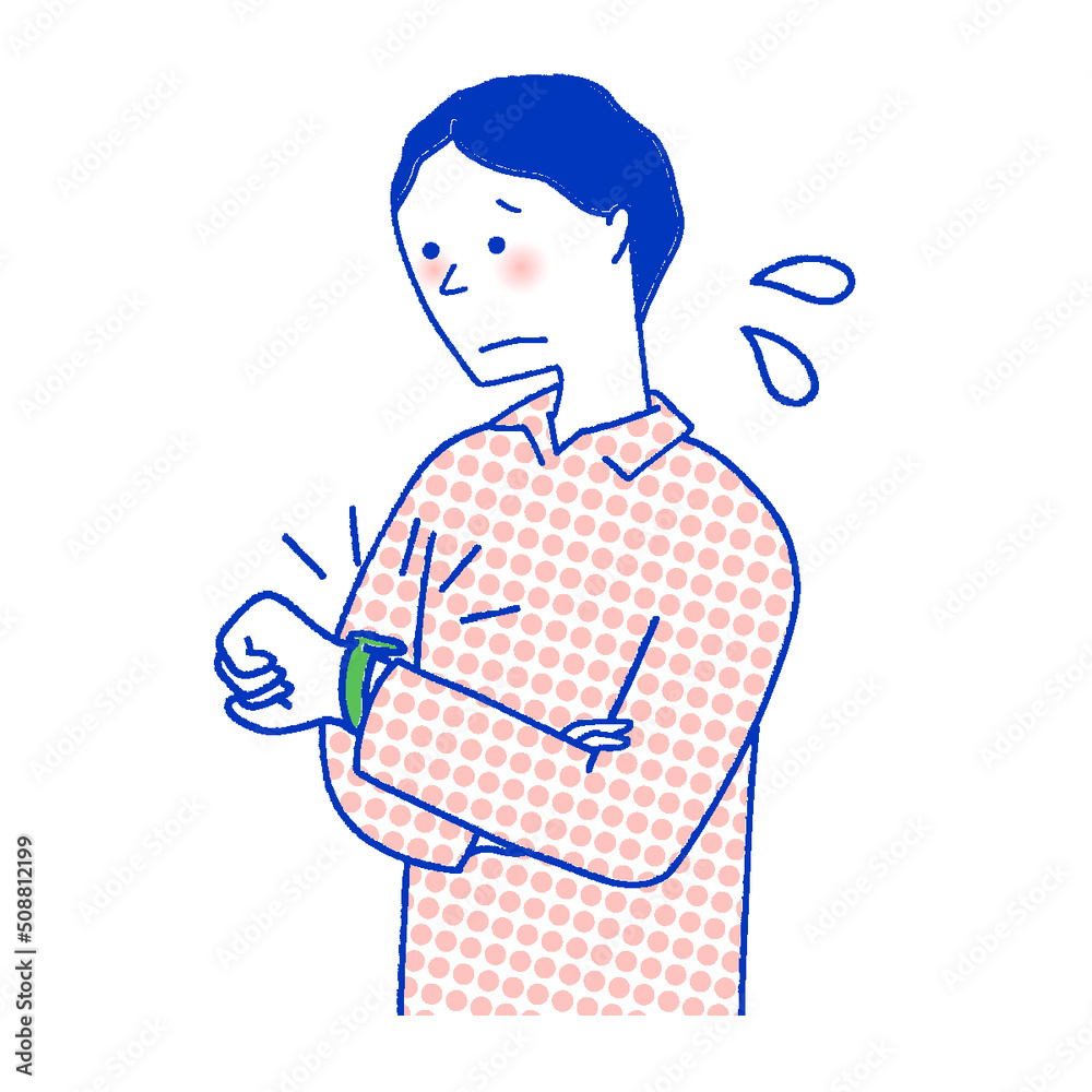 腕時計を見ながら困る男性
腕時計を見ながら困る男性